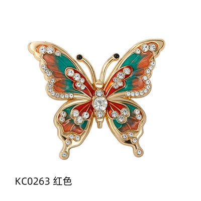 European and American high-grade enamel painted butterfly brooch ladies fashion oil drop diamond high-grade niche brooch corsage wholesale (Yaxa sancaqları) - kc0263-red