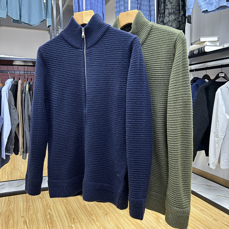 Foreign Trade Cut Standard Men's Wear-Simple Casual Style Vertical Collar Knitted Cardigan Spring and Autumn New Roving Base Shirt Top