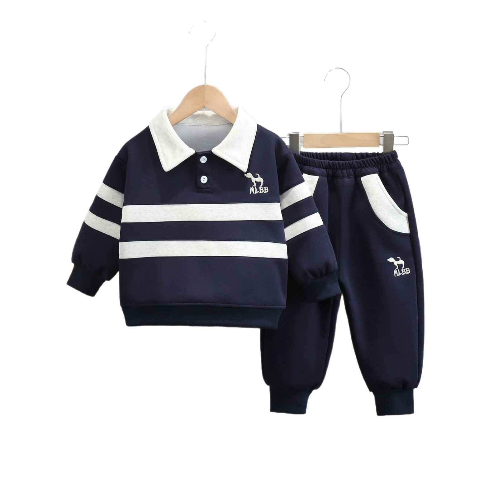 7079 Traje de primavera y otoño para niños 2025 nuevo suéter a rayas para bebés de dos piezas Ropa de moda coreana para niños de moda