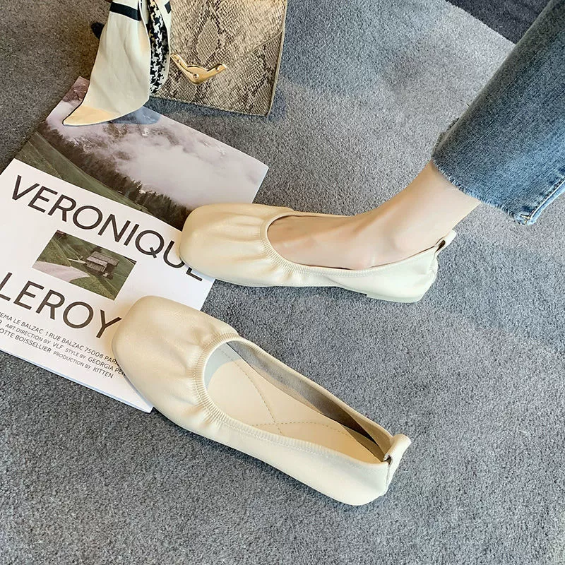 Туфли на плоской подошве с мягким дном и мелким ртом Fairy Style 2023 Весенние новые балетки Туфли без шнуровки с квадратным носком