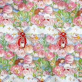 全棉40支韩版数码印花布料 汤丸酱插画花布童装亲子装包包饰品DIY