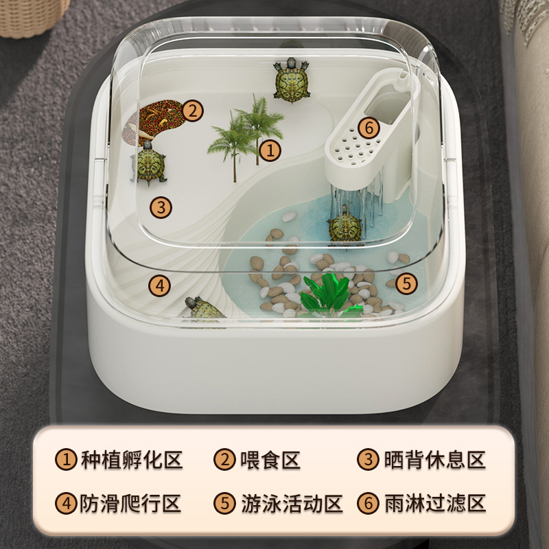 特別オファータートル水槽家庭用造園新しいスタイルのエコロジカルな小さなカメポット水槽サンラウンジャー付きカメ飼育水槽|undefined