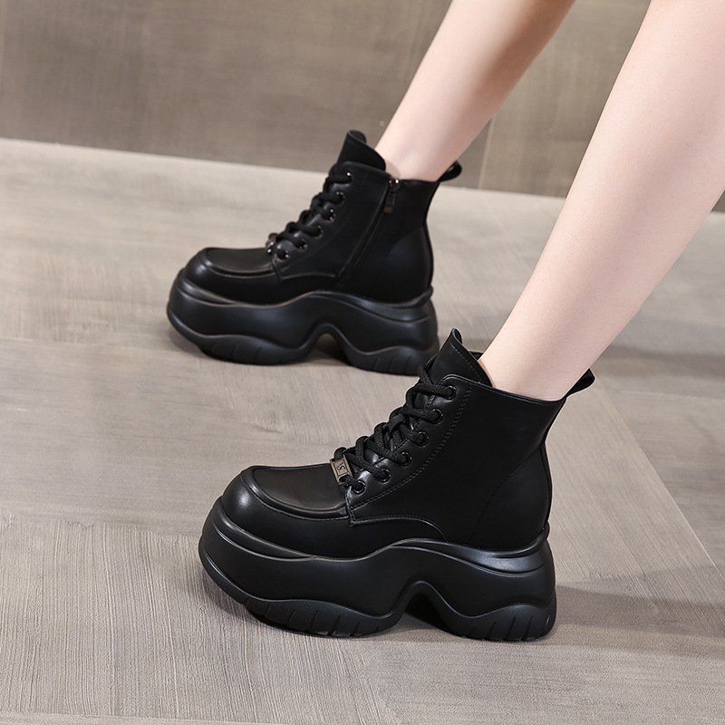 Boot martin nữ đế dày tôn dáng cổ cao gầy bên trong — Màu be