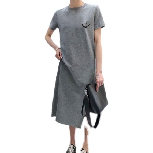 2025 Women's Spring Summer Short Sleeve Dress, Loose Fit, Long Length, Knee-Length, Casual Cover-Belly Maxi Dress with Base T-Shirt