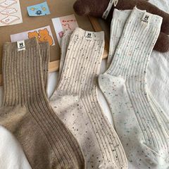 暖秋棕色系襪子女韓版中筒點子紗雲朵兔兔學院風ins可愛百搭卡通