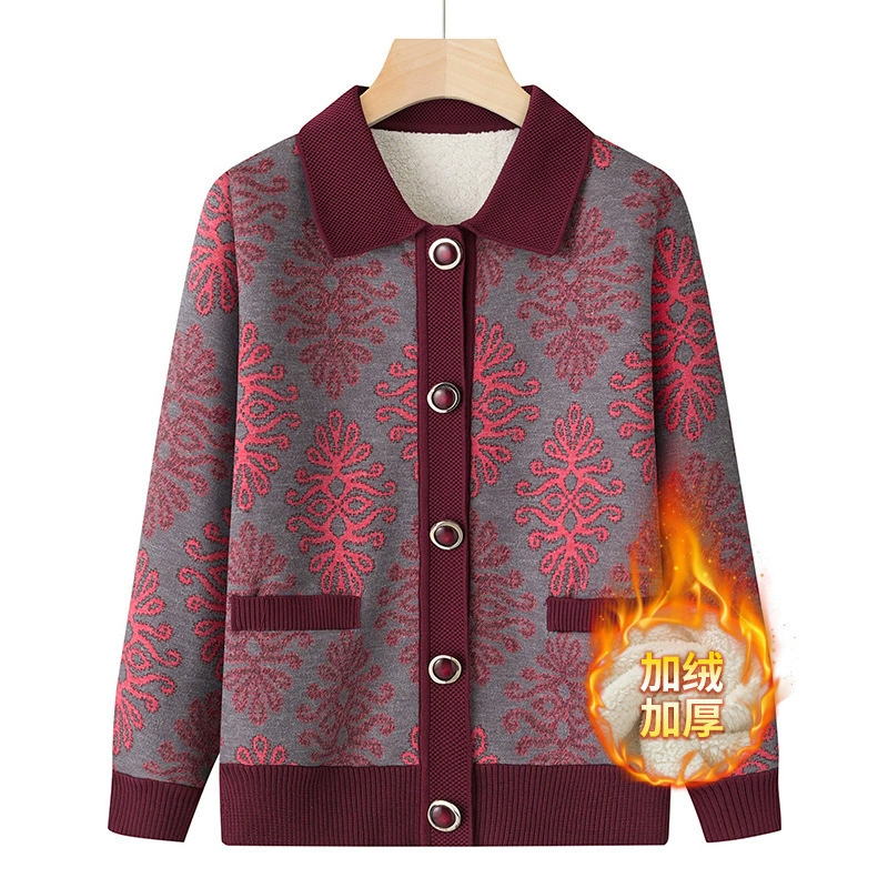 Среднего и пожилого возраста свитер куртка для мамы для мамы осенью и зимой плюс бархатная одежда 70 лет 80 бабушка кардиган куртка