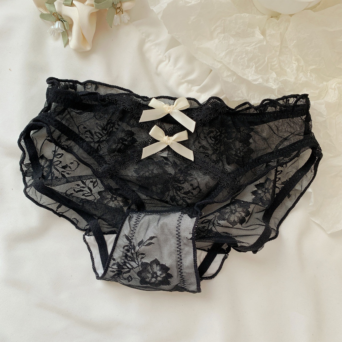 Península de flores ~ Bragas de encaje dulce para niñas 10A entrepierna de algodón antibacteriano sexy puro deseo pantalones finos para mujer image 10