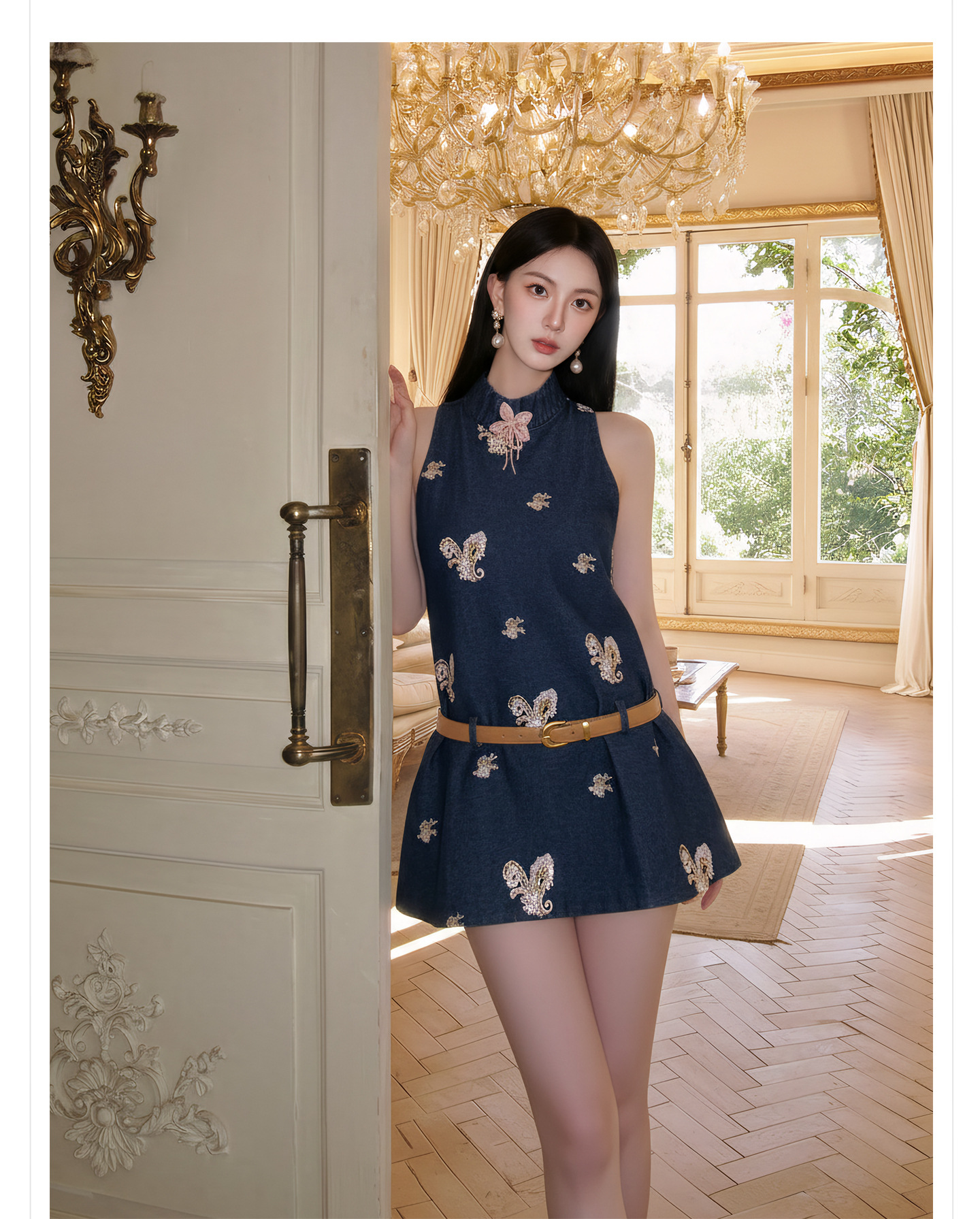 Bộ quần short jean nữ lưng cao kèm áo vest không tay phong cách Tân Trung Hoa — bộ đồ, Trang chủ, quần đùi chi tiết 6