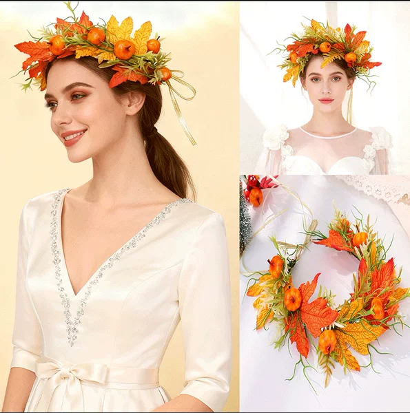 Cross-Border New Simulated Maple Leaf Pumpkin Garland Headband Christmas Party Ladies Dress up Styling Hair Accessories