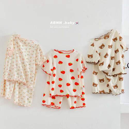 Ice Silk  Summer New Women's and Children's Outerwear Short-Sleeve Floral Set Baby Summer Outfit Two-Piece Han Style Pajamas