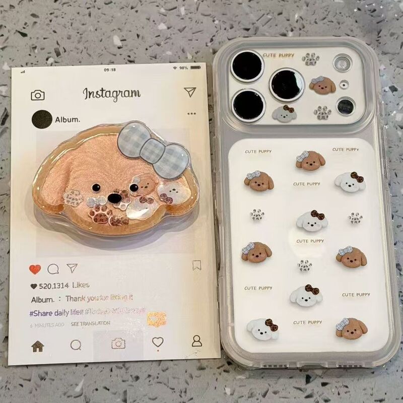 Puppy Bowknot Rocking Stand Compatible with iPhone 17 PRO MAX Phone Case, New 17/16/15 Soft Case