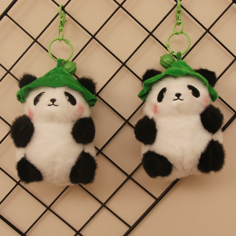 Nueva muñeca de felpa de panda pequeño de hoja de loto linda para niños de tres pulgadas colgante de regalo de muñeca pequeña fábrica al por mayor