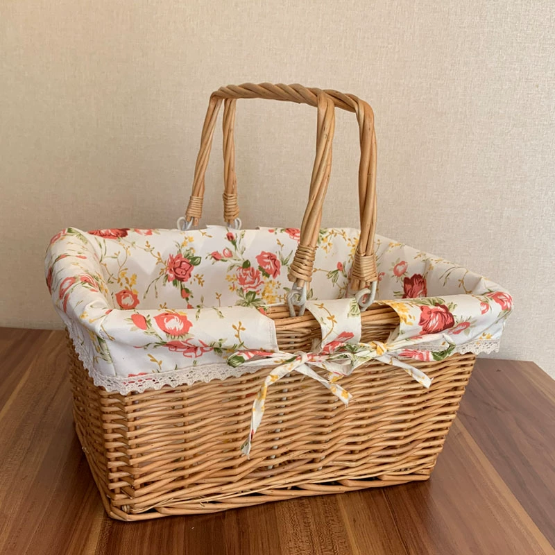 Корзина из ротанга для хранения цветов, корзина для покупок, корзина из ротанга, объёмная корзина зеленая для пикника