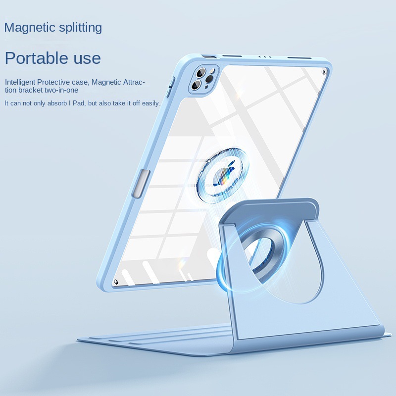 Apple 360-Degree Rotating Magnetic Protective Case, Detachable, Transparent Acrylic for Air 5, Mini, iPad 7, iPad 9