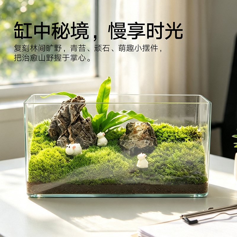 Healing-themed ecological moss, creative miniature landscape, desktop potted plant, decorative plant for the office