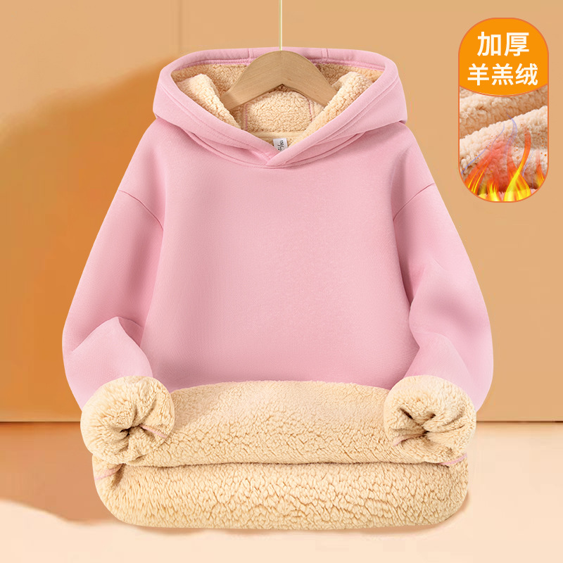 Girls' Crew Neck Sweatshirt 2025 Winter New Style Boys' Fleece-Lined Thick Top Children's Trendy Lambswool Hoodie