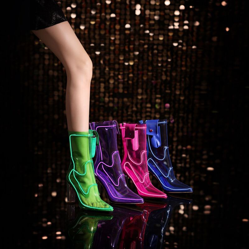 European and American Foreign Trade Transparent Thick High-Heeled Short Boots for Runway Shows, Stage Lighting, Christmas Martin Boots, Glow-In-The-Dark Party Fashion Boots European and American Foreign Trade Transparent Thick High-Heeled Short Boots for Runway Shows, Stage Lighting, Christmas Martin Boots, Glow-In-The-Dark Party Fashion Boots