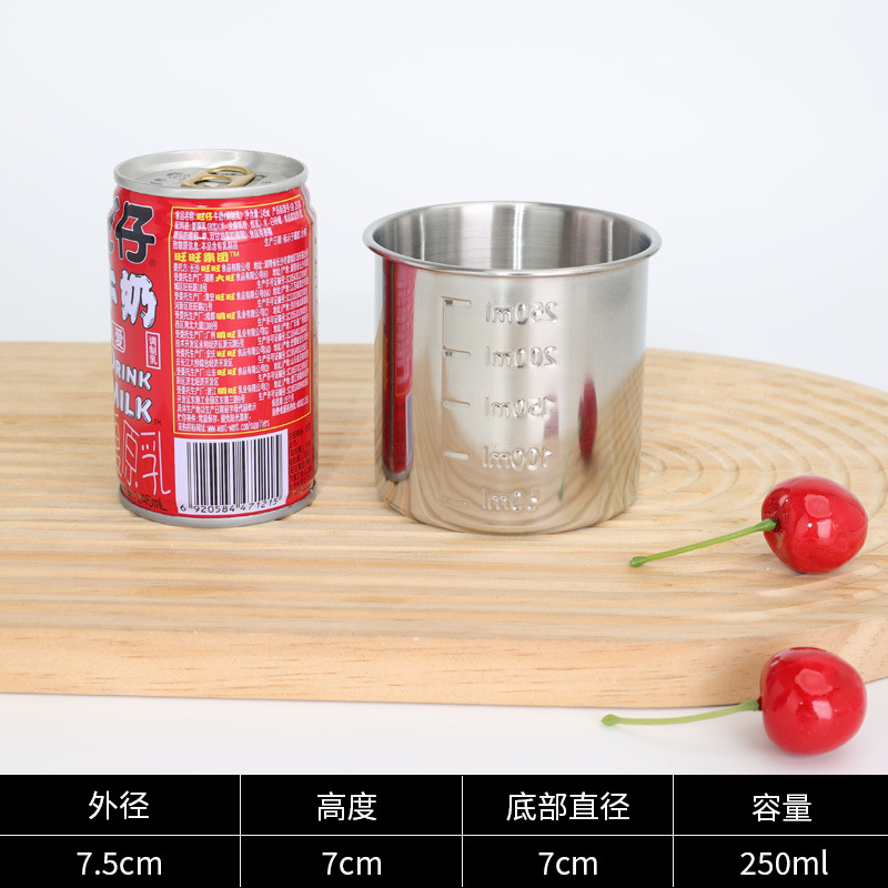 304 taza de medición de escala de acero inoxidable 250ml taza de medicina taza de medición taza de laboratorio para hornear con mango