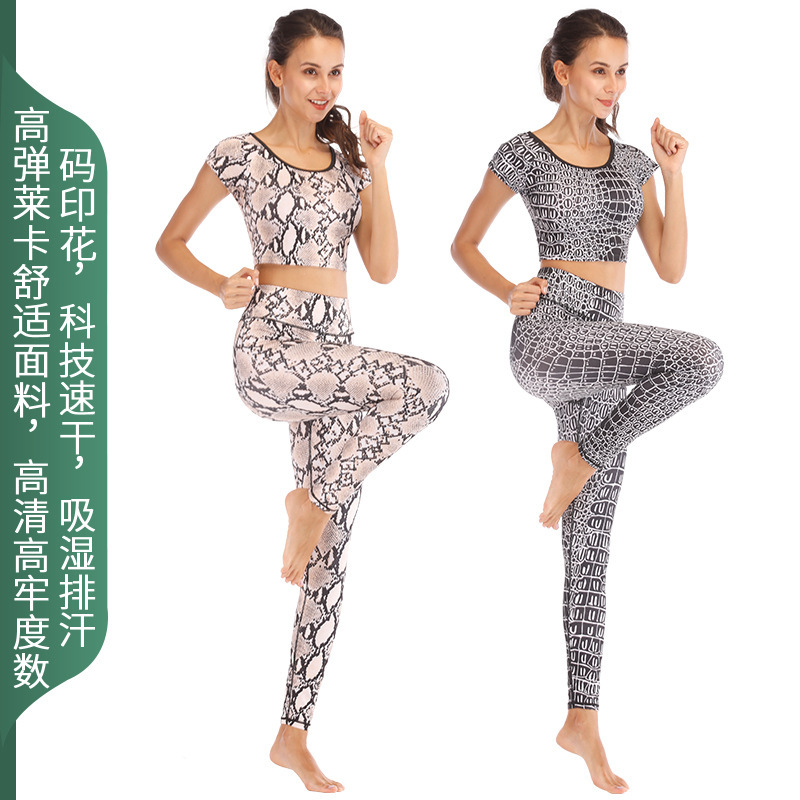 Cross-Border Printed Quick-Drying Yoga Clothing Set for Women, Sports Running Yoga Butt-Lifting Tight-Fitting Fitness Clothes, High Elasticity and Quick-Drying