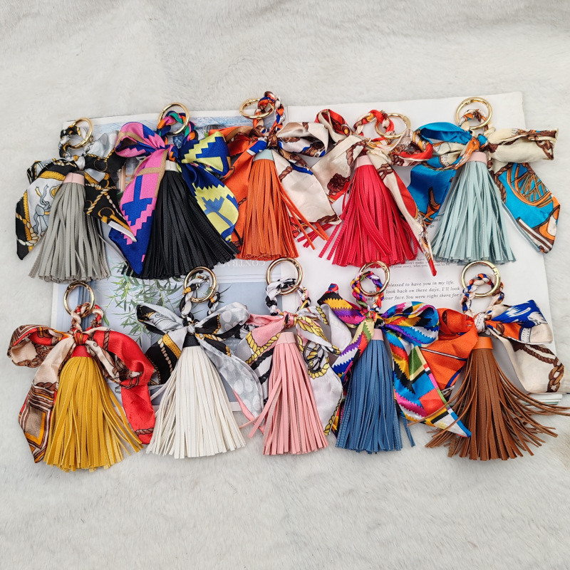 Bag Tassel Pendant Bow Scarf Sling Bag PU Leather Tassel Keychain Women's Bag Charm Charm