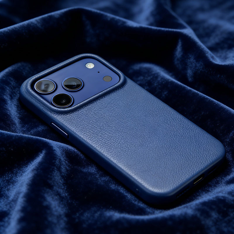 Suitable for Iphone17Promax Genuine Leather Caviar Leather Low-Key Luxury Anti-Fall iPhone Phone Case