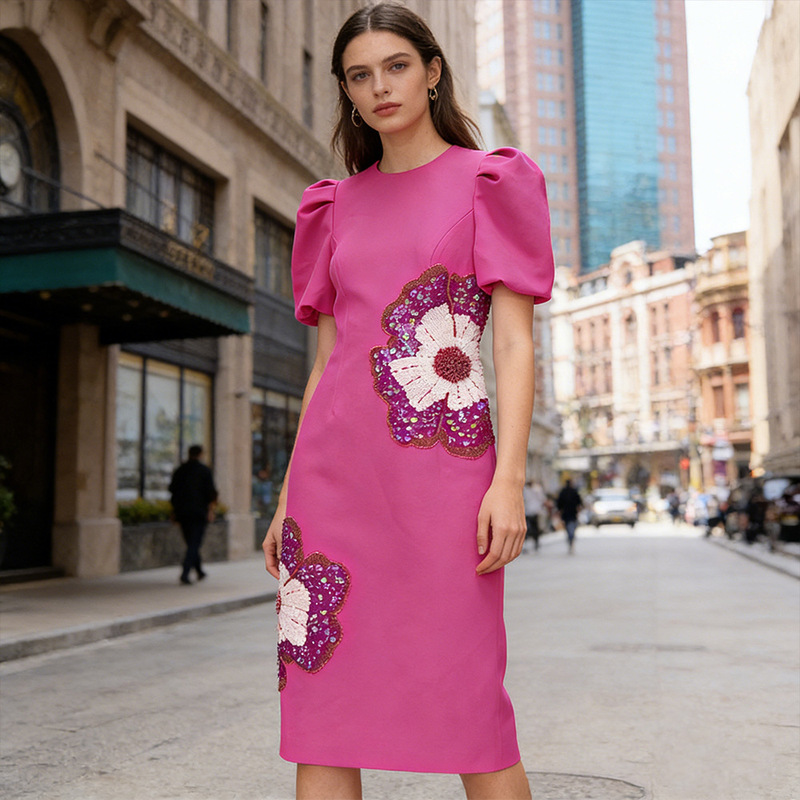 High Street Fashion 2026 High-End Designer Socialite Heavy-Duty Beaded Sequin 3D Floral Short-Sleeve Dress High Street Fashion 2026 High-End Designer Socialite Heavy-Duty Beaded Sequin 3D Floral Short-Sleeve Dress