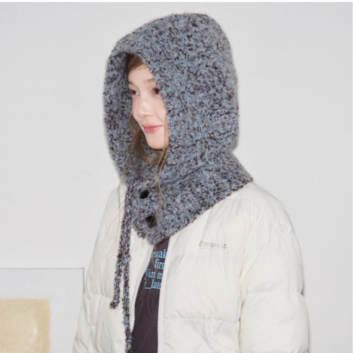 Korean 2025 Wool Blend Tie-Dye Balaclava Hat for Women, Winter Warm Ear-Protecting Hat and Scarf Integrated Hat, Cross-Border
