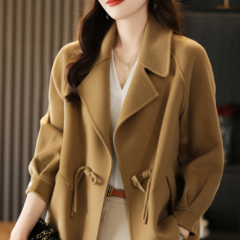 Women's Loose Large Size Pure Wool Double-Sided Nylon Short Outwear 2024 Autumn and Winter New Style Foreign Style Versatile Horn Button Outwear