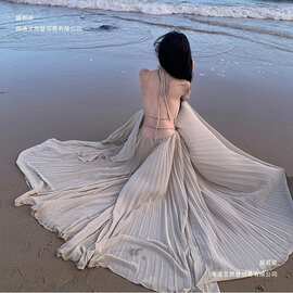 现货!实拍海边度假长裙高级氛围拍照女神穿搭大摆飘逸仙气套装裙