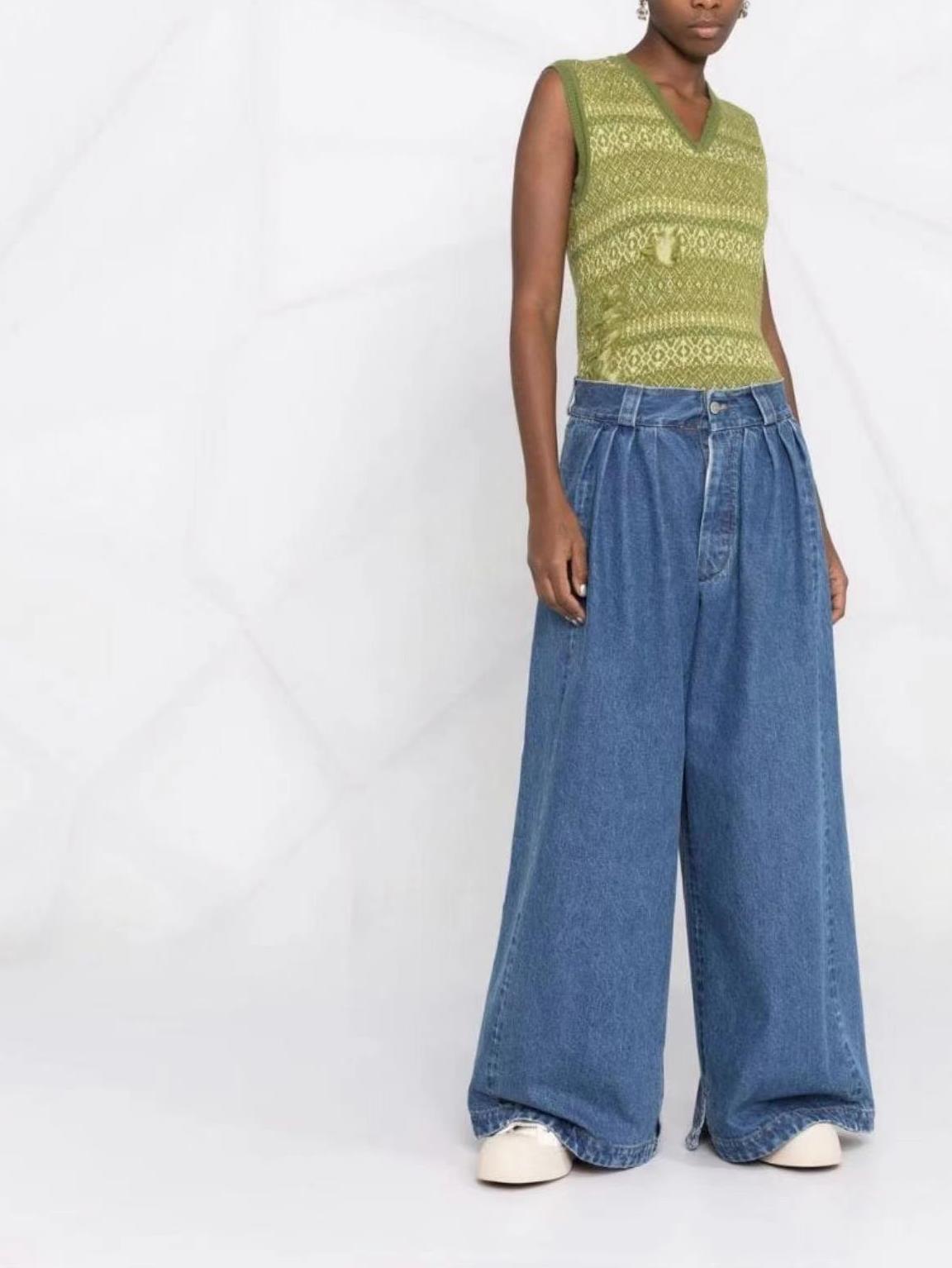 In-Stock New Spring/Summer Designer Trendy Pleated Wide-Leg Floor-Sweeping Jeans