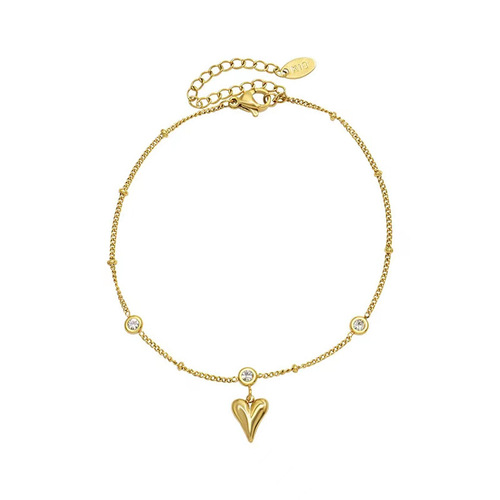 New 18k gold V love heart with diamond anklet for women zircon love girl foot ornament titanium steel non-fading niche design