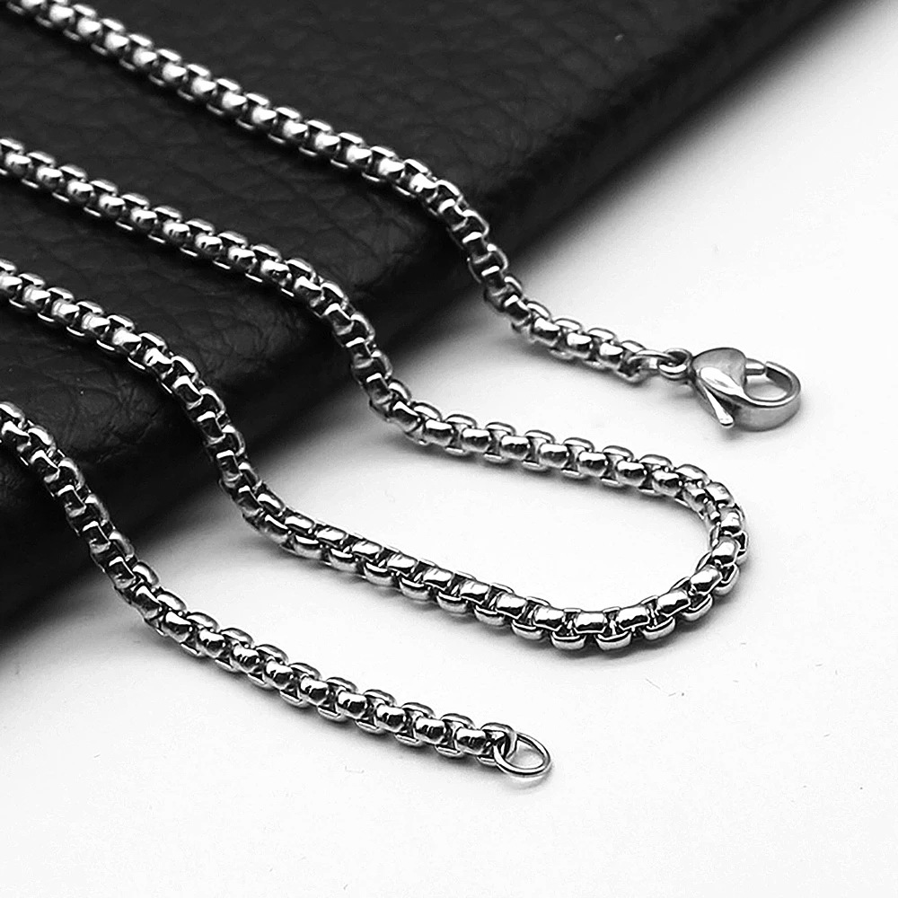 Stainless Steel Square Pearl Chain European and American Style Versatile Necklace for Men and Women Simple Titanium Steel Jewelry DIY Handmade Layered Chain