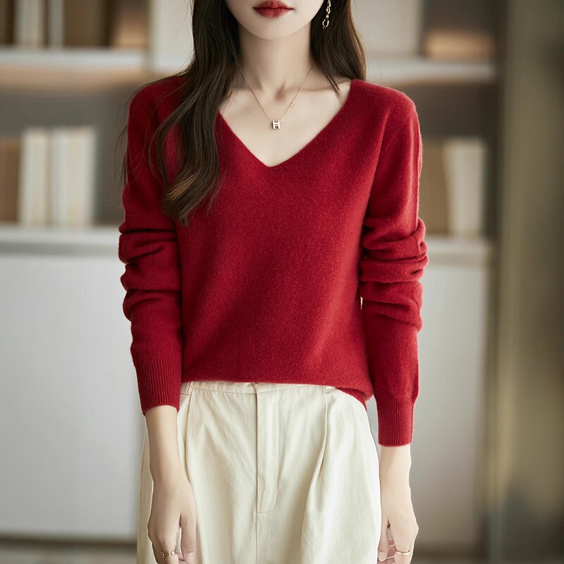 Cross-Border First-Line Ready-To-Wear Seamless Knitwear for Women 2025 New Autumn and Winter V-Neck Long-Sleeve Sweater Pullover Base Layer