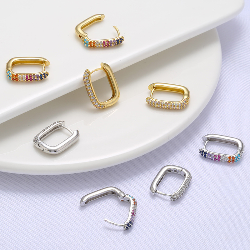 1 Pair Quantity 1 Pair Fashion Rectangle Plating Inlay Copper Zircon Hoop Earrings
