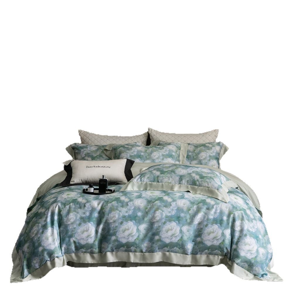 Summer Cool Ice Silk Duvet Cover Set Breathable Lyocell Bedding_voghion.com