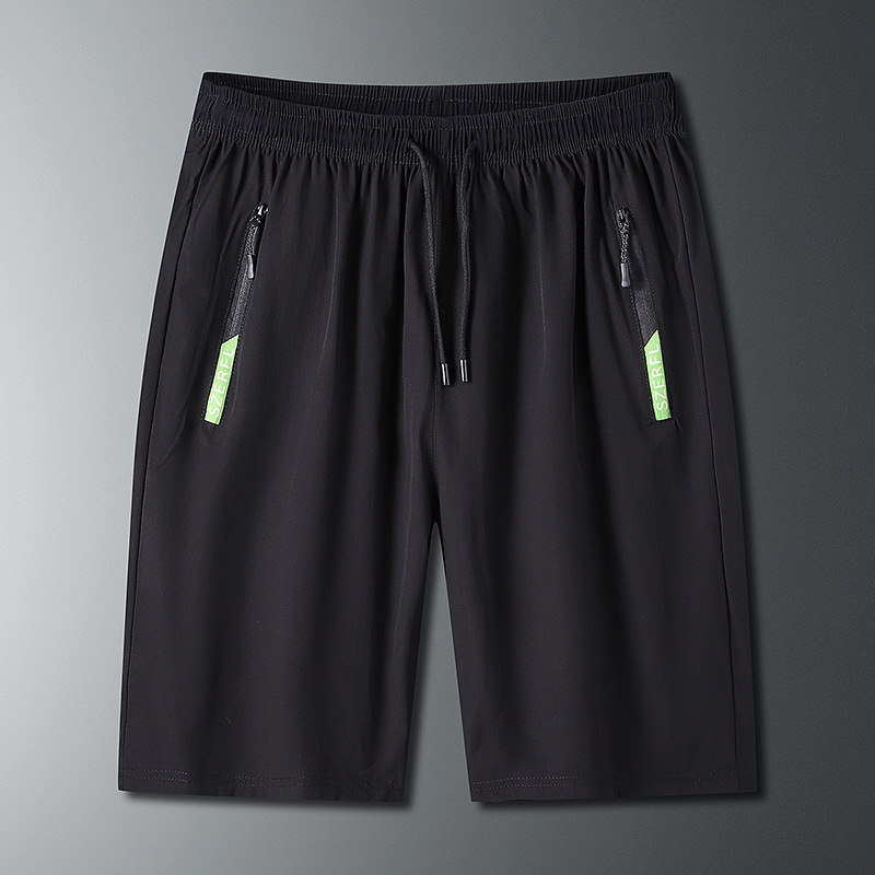 Nuevos pantalones deportivos elásticos de verano, bolsillo con cremallera, pantalones de secado rápido de cinco puntos, pantalones de gimnasio delgados transpirables de hielo image 1