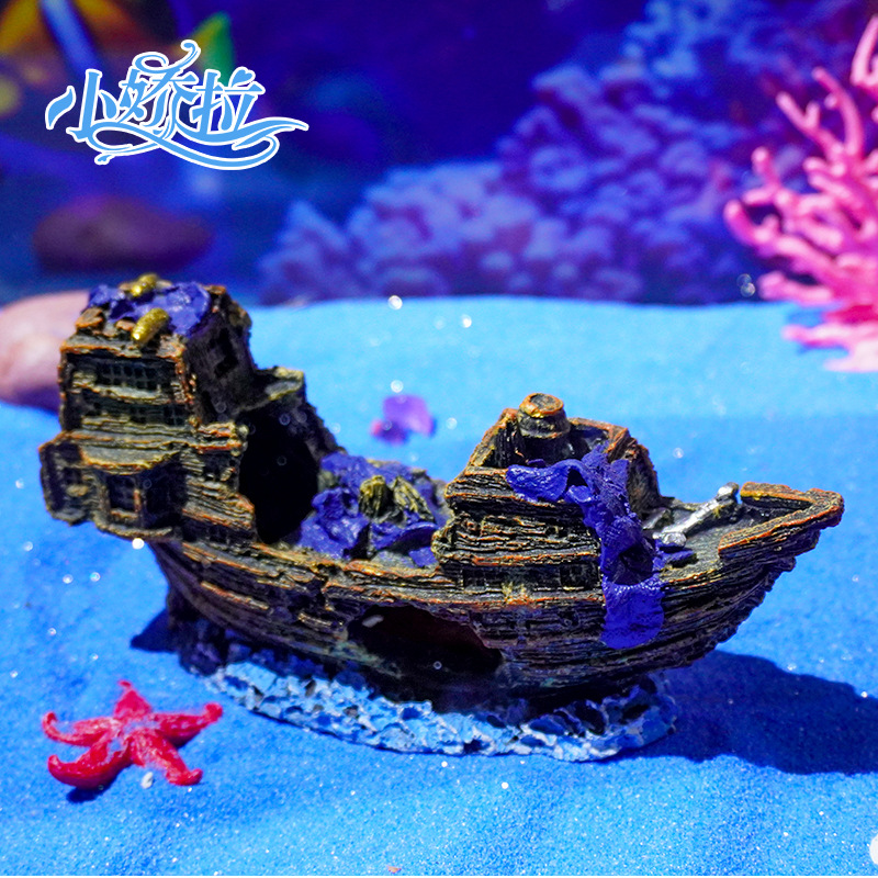 Venta caliente de la fábrica, paisajismo de acuarios, acuario antiguo, paisajismo, barco pirata, naufragio, barco de pesca, barco de simulación, casa de escape
