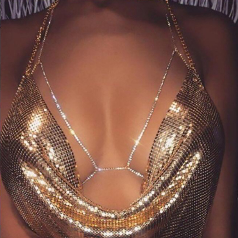 Neue Mode Brustkette Bikini Strand Körperkette sexy funkelnde Strass Halskette Krallenkette_voghion.com