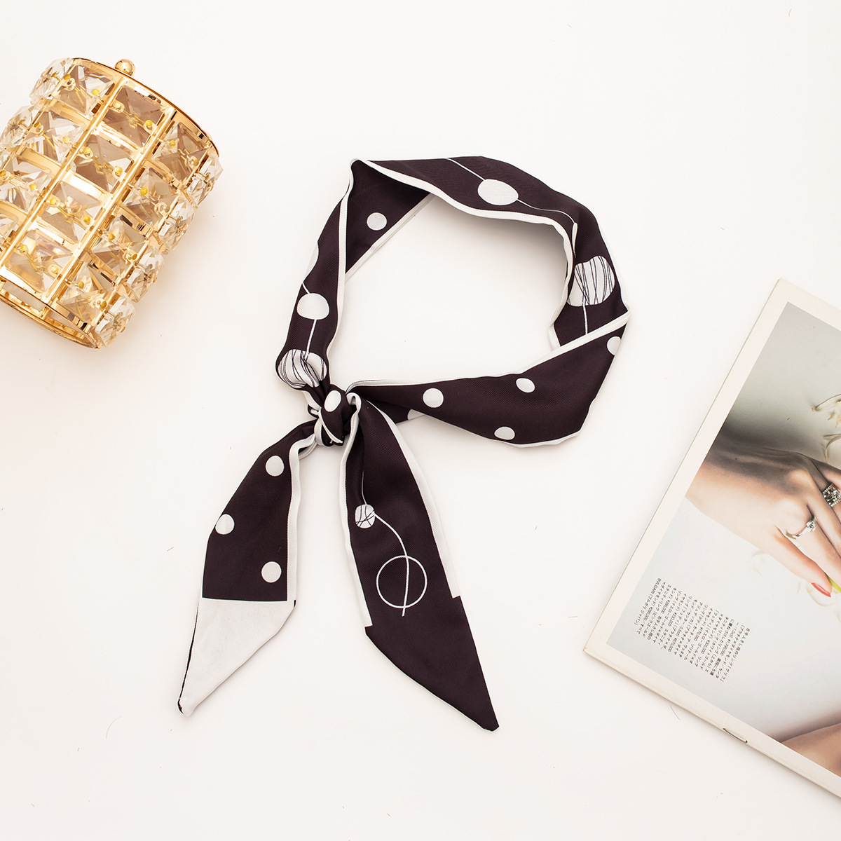 【폴카 도트 시리즈●블랙 스타일 1] 실크 스카프 1개