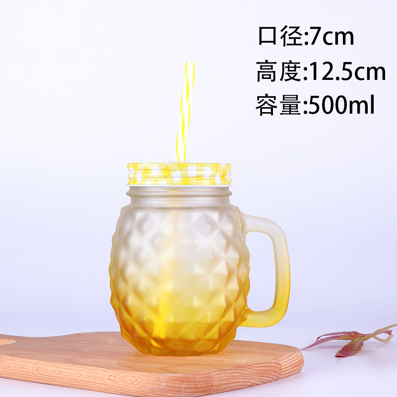 Fábrica al por mayor Polla taza Internet celebridad gradiente color Mason taza paja vidrio taza con mango fútbol taza de agua