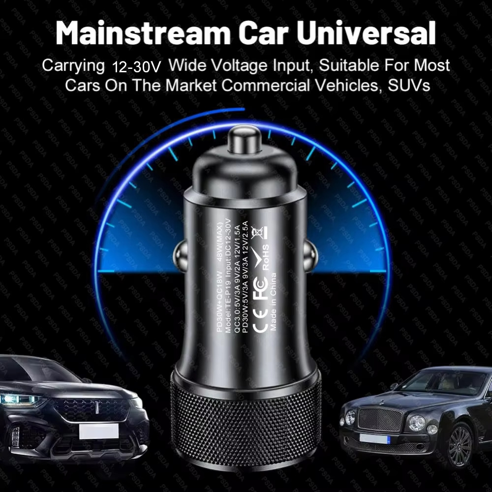 Cross-Border Hot-Selling 48W Qc3.0 Pd30W Car Fast Charger with Dual Ports