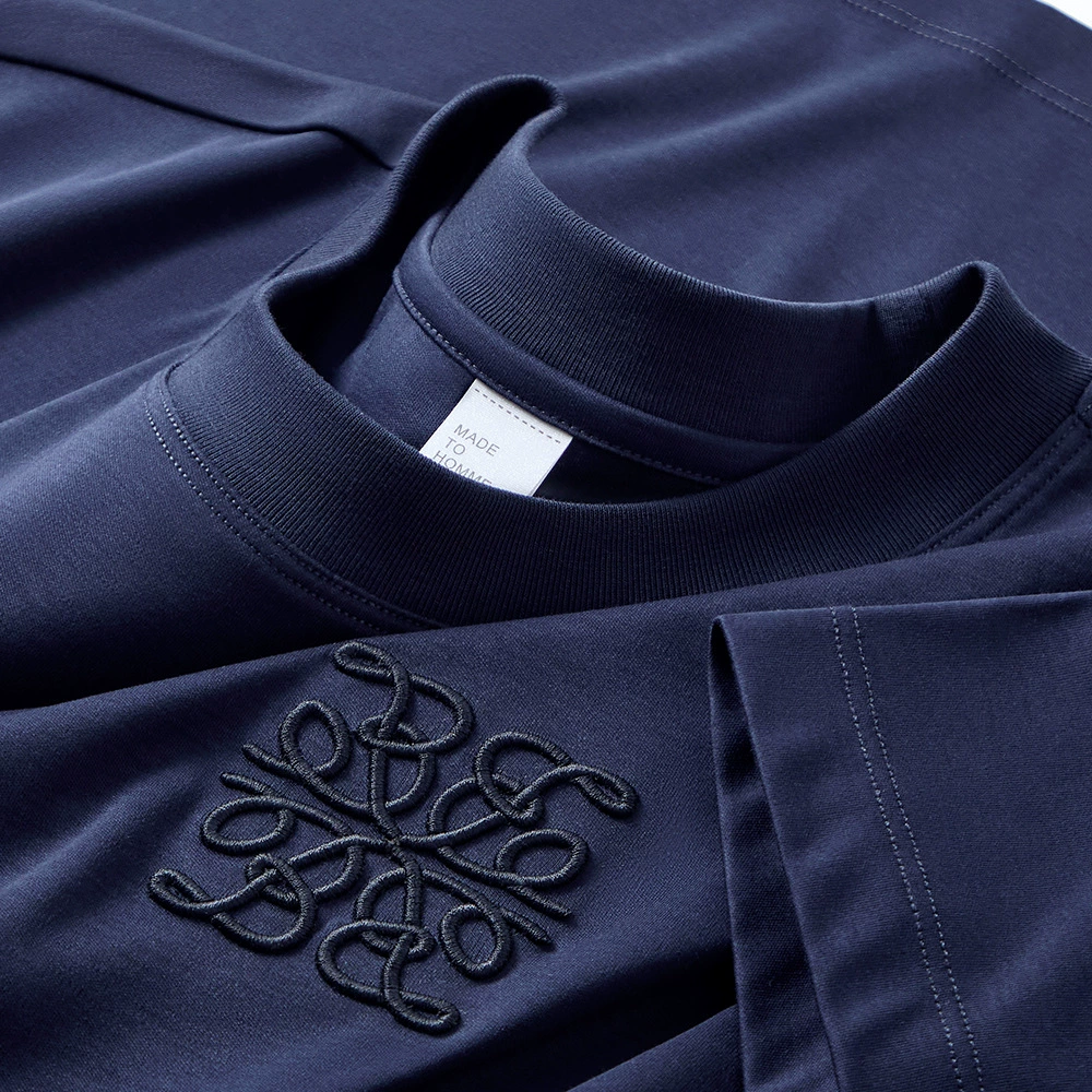 Мужская футболка из мерсеризованного хлопка с коротким/длинным рукавом, слегка свободного кроя, модная, с высококачественной вышивкой, с круглым вырезом, с рукавом до локтя