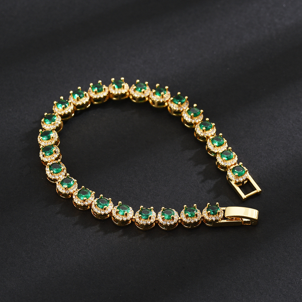 Gold-Plated Emerald Tennis For Men Hip-Hop Style Unisex Personality High-End Full Diamond Zircon Bracelet_voghion.com