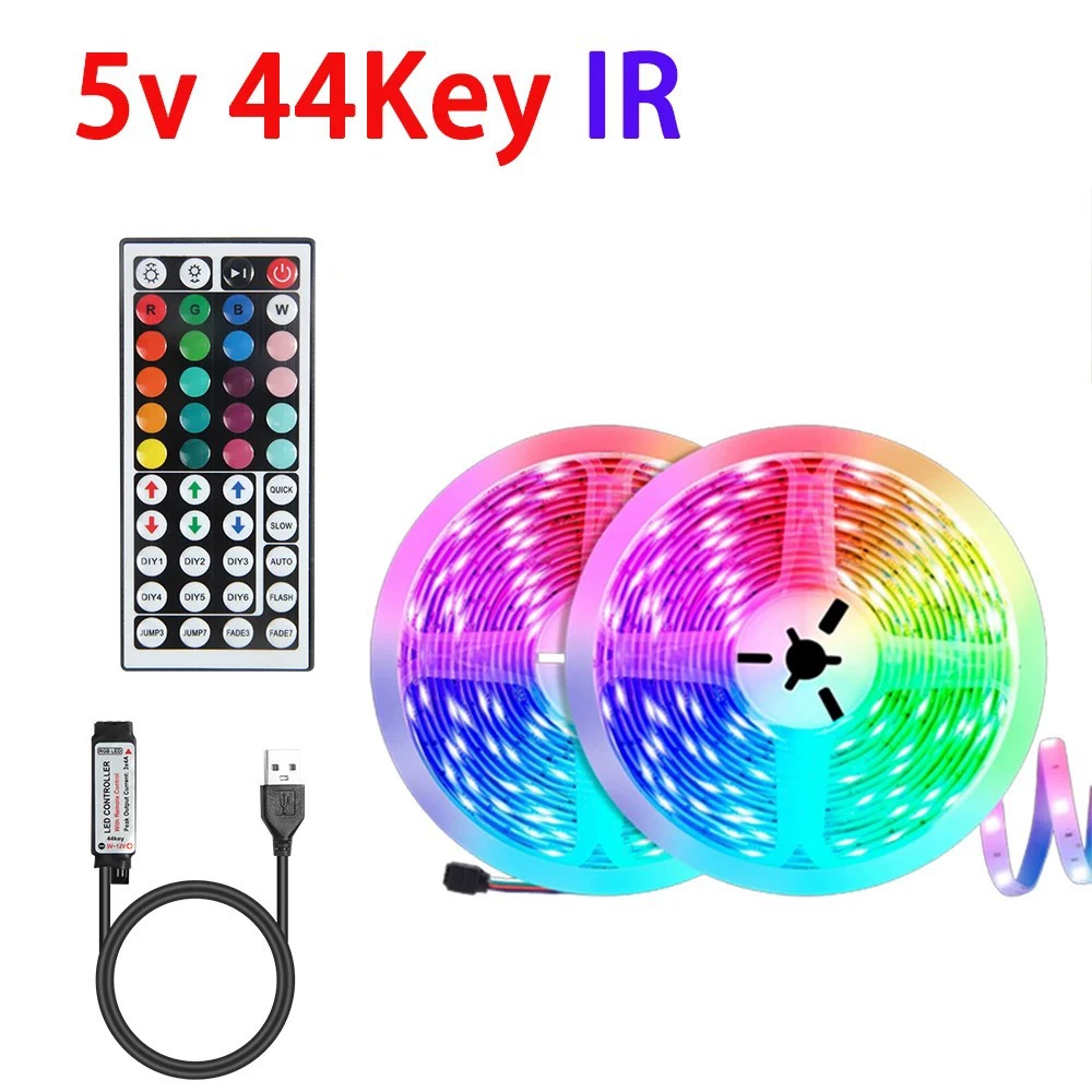 Светодиодная лента, 5 В, RGB 5050, 12 светодиодов/м, пульт BT или ИК, длина 1–30 м