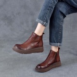 以一 Демисезонные кожаные универсальные комфортные ретро короткие сапоги, челси, воловья кожа, мягкая подошва