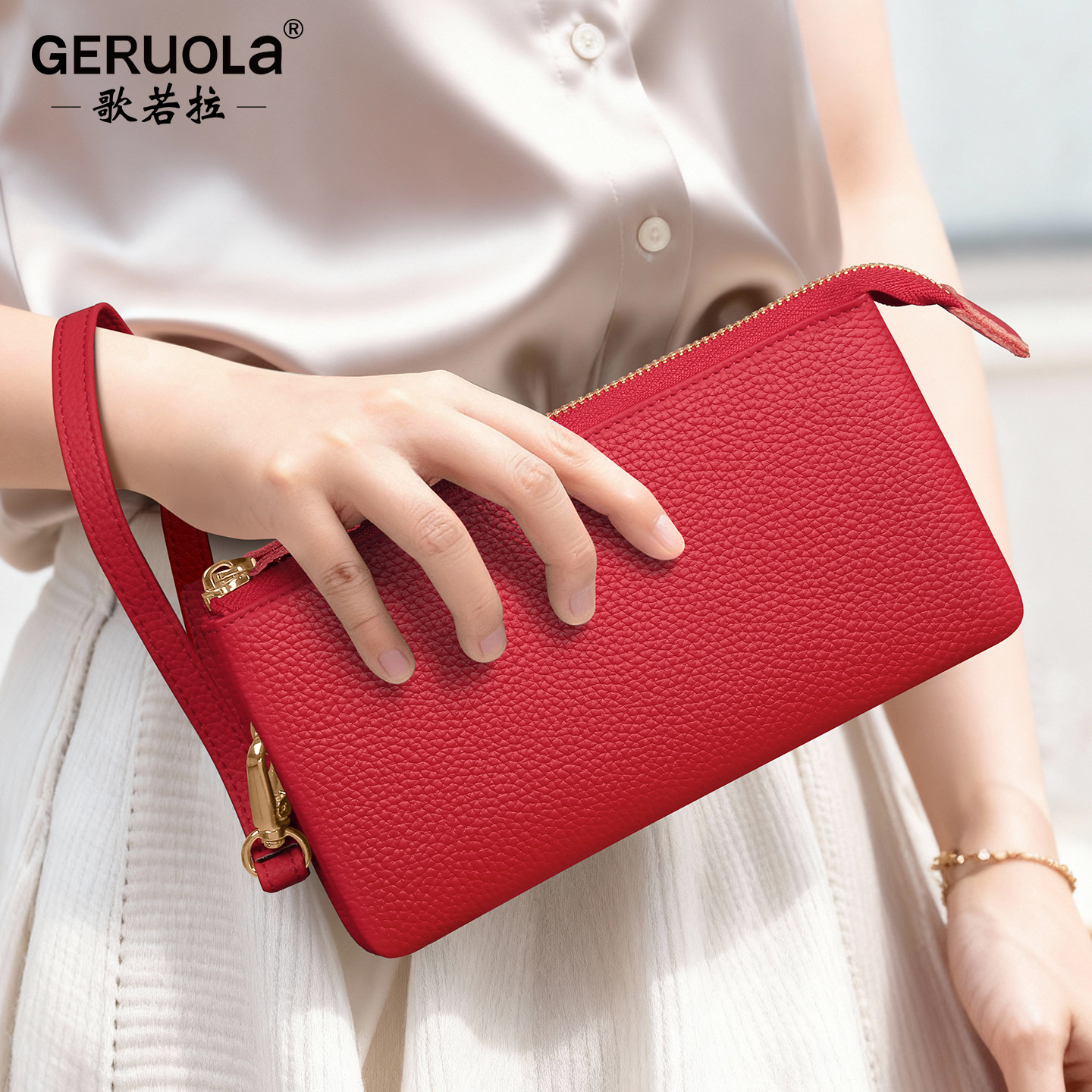 Cartera de mujer de cuero de vaca de primera capa de una pieza de doble capa de gran capacidad de cuero suave japonés y coreano explosivo bolso de almacenamiento de cartera larga
