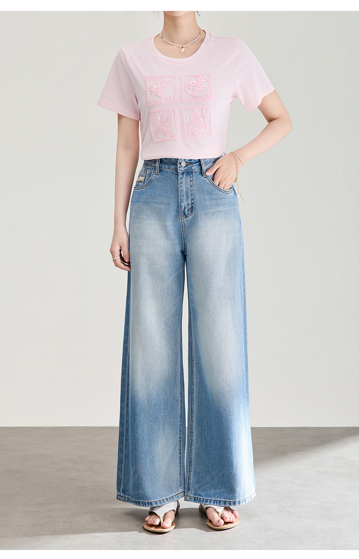 Quần jean nữ ống rộng chất liệu cotton giặt mềm, dáng rộng thùng thình phong cách denim — xanh lam chi tiết 21