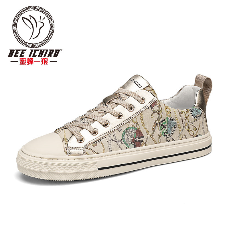 Bee Wolf Flagship Store Men's Shoes New Leather Panel Shoes Personalized Trendy Spring and Summer All-match Leather Breathable Casual Shoes