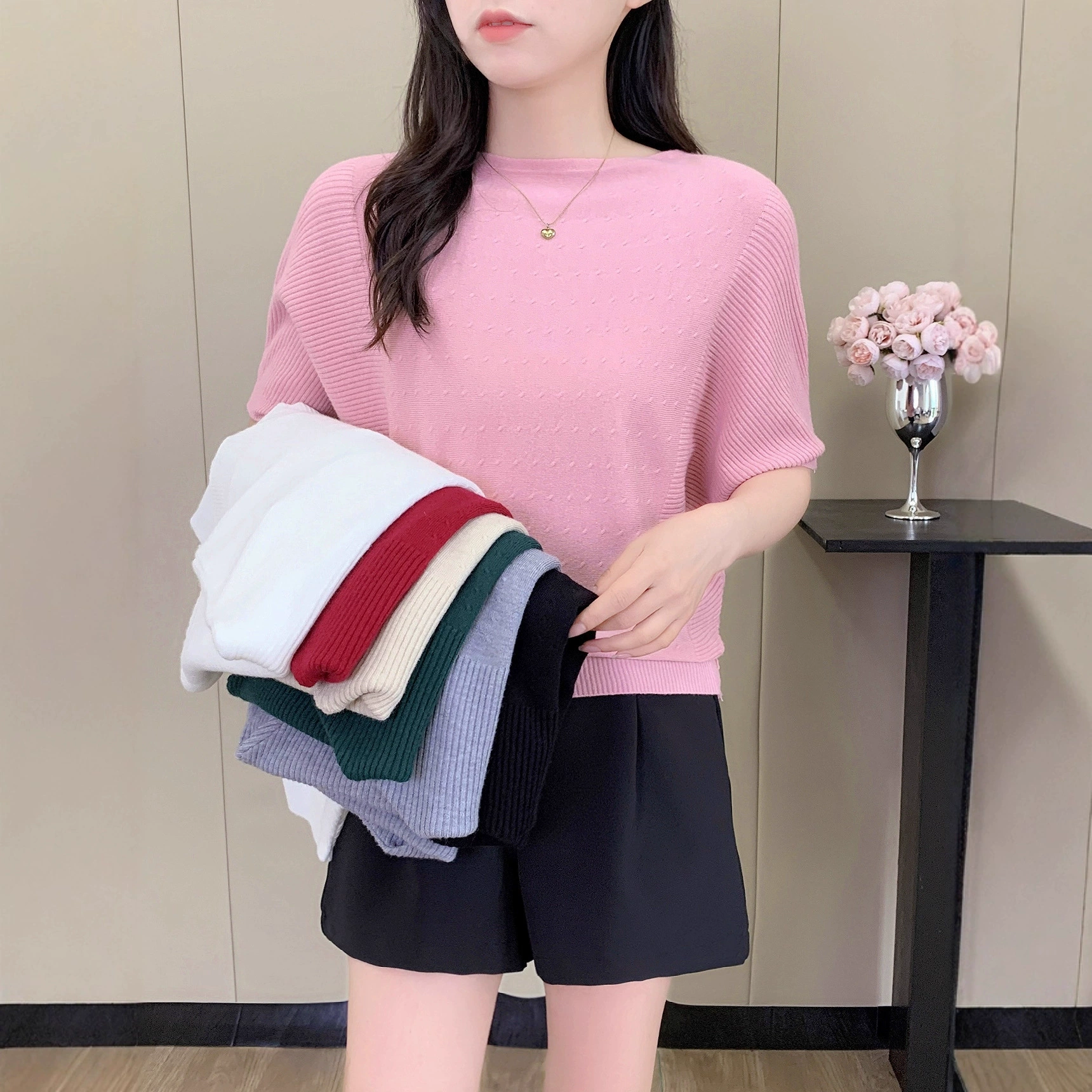 Свитер с рукавами летучей мыши женский воротник с 5 очками рукава