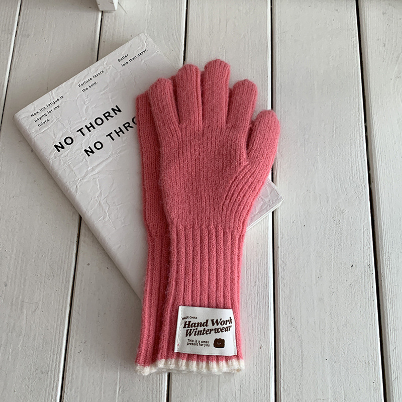 Guantes de invierno caliente pantalla táctil coreana dedo de moda para estudiantes al aire libre guantes de lana de punto a prueba de viento al por mayor